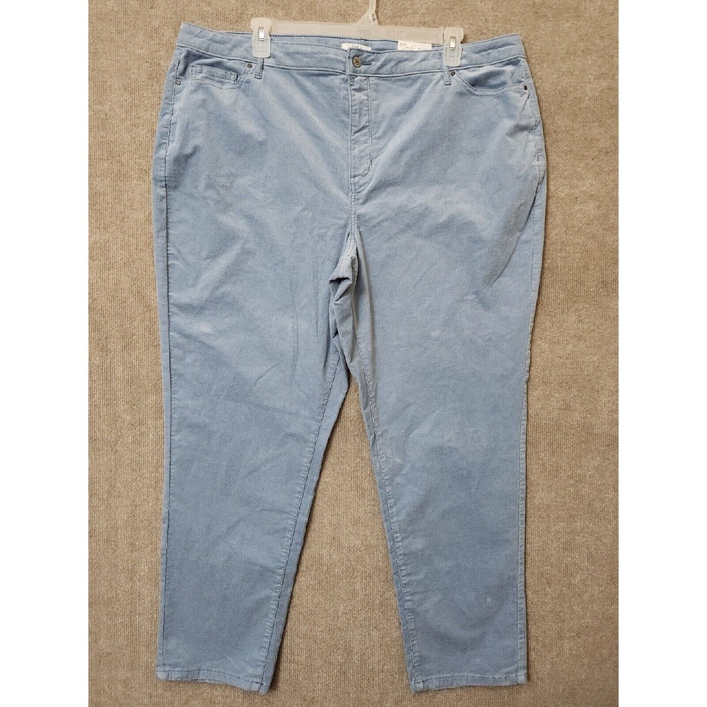 Croft Barrow Corduroy Pants Womens Plus 22W Blue Straight Mid Rise Stretch NEW